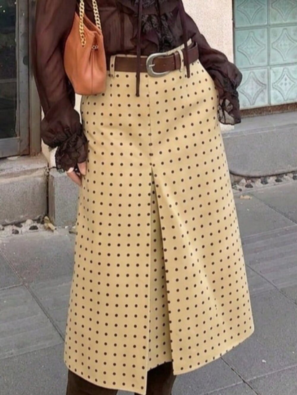Brown Casual Women's Polka Dot Elegant Midi Dress